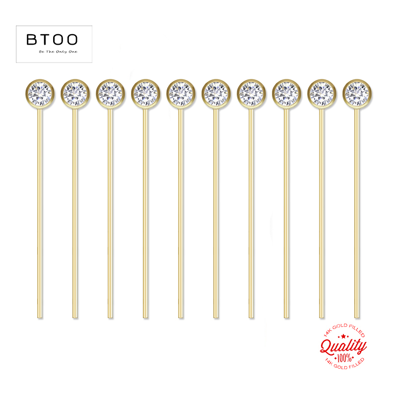 14K Gold Filled Zircon Head Pi - Jewelry Making Head Pins 评论和价格