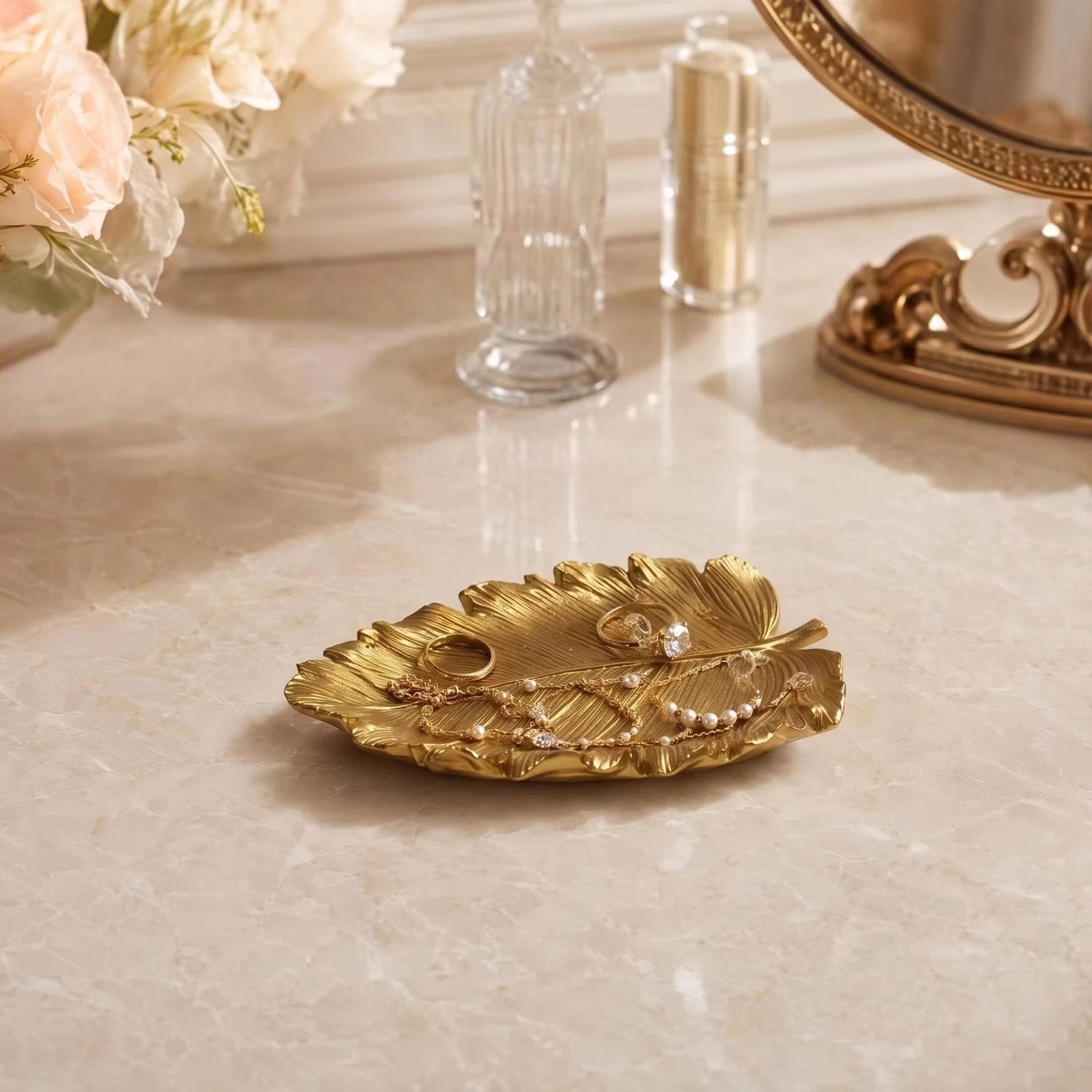 Light Luxury Golden Leaf Stora - Jewelry Making Desk 评论和价格